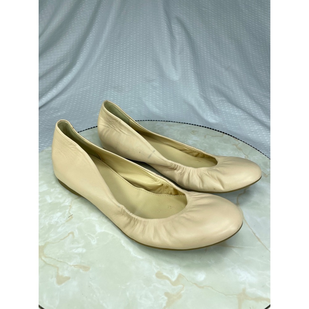 J. Crew Cece Leather Ballet Flats Women 7 Beige Round Toe Classic Slip On Shoes